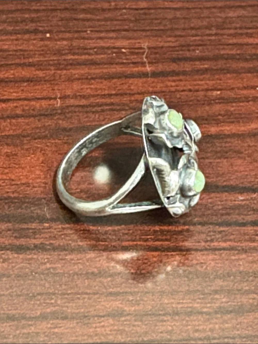 Vintage mid century JFR Mexico sterling and green turquoise ring. Size 6.5